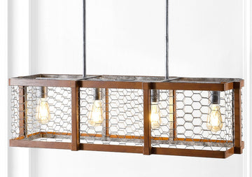 Gaines 34.5" Linear Adjustable Iron Rustic Industrial LED Pendant - JONATHAN Y